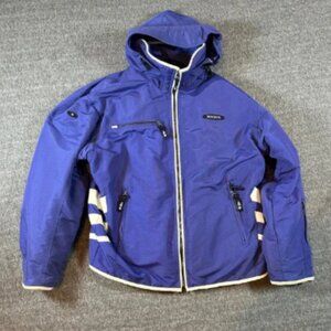 Vintage Descente Ski Jacket Hooded Insulated Winter Coat Striped Blue Mens M